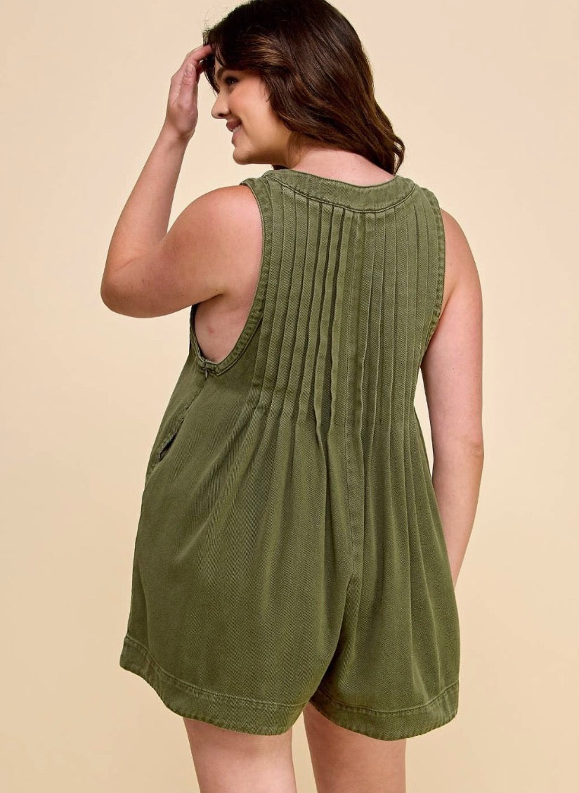 Plus Size Pleated Denim Romper
