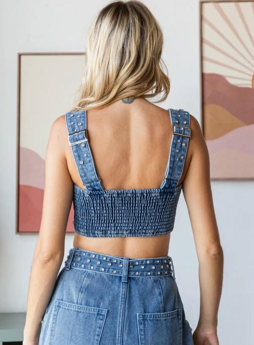 Rhinestone Denim Tank Top