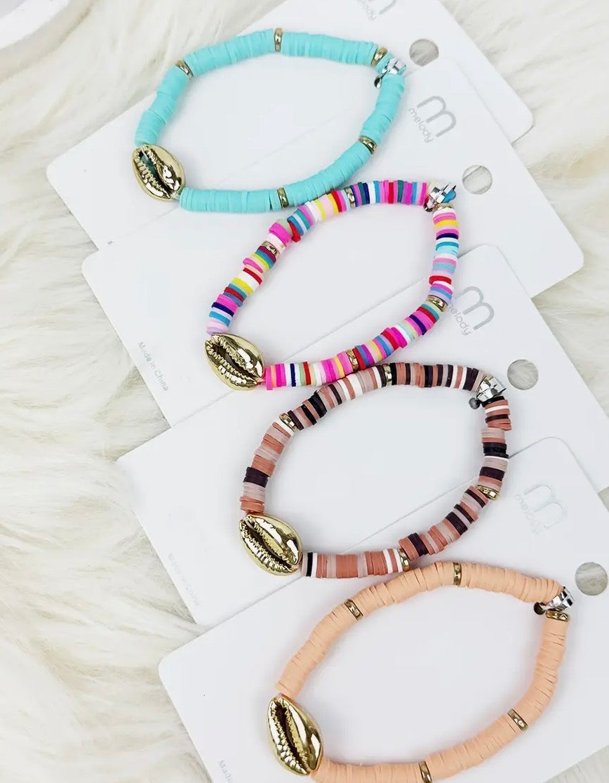 Clay Bead Sea Shell Bracelet