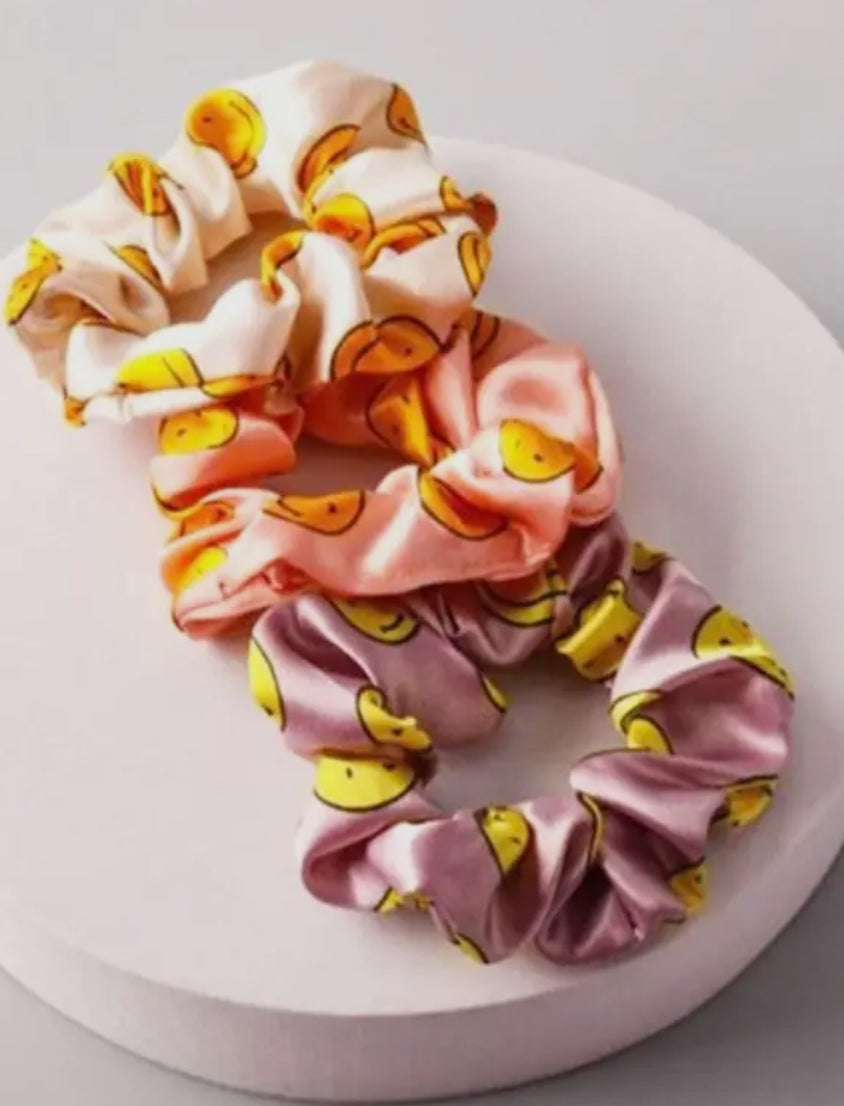 Satin Smiley Face Scrunchie Set