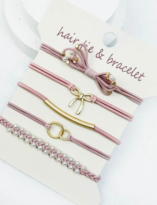 Pink Bow Hair Tie Bracelet