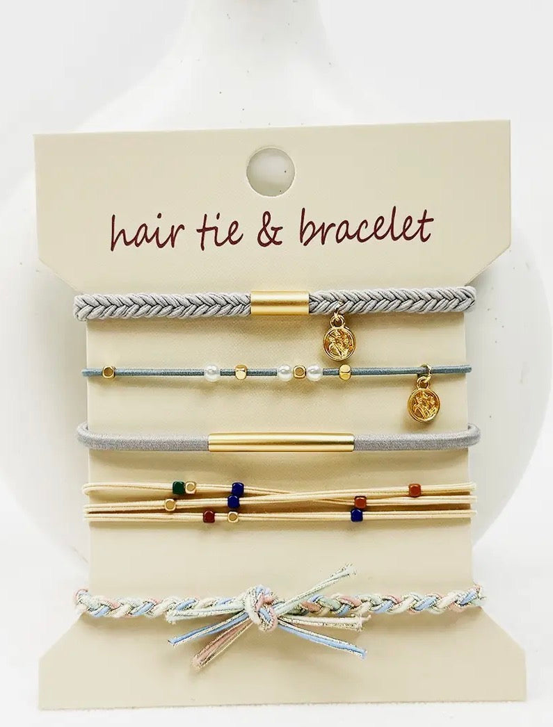 Boho Dusty Blue Hair Tie Bracelet