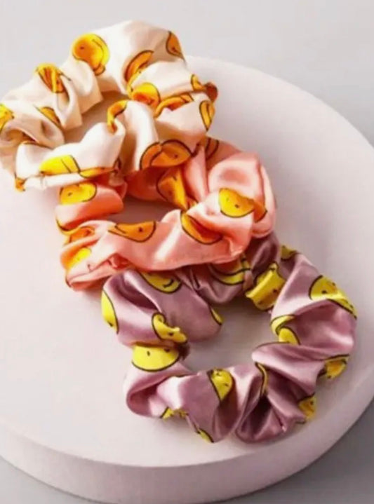 Satin Smiley Face Scrunchie Set