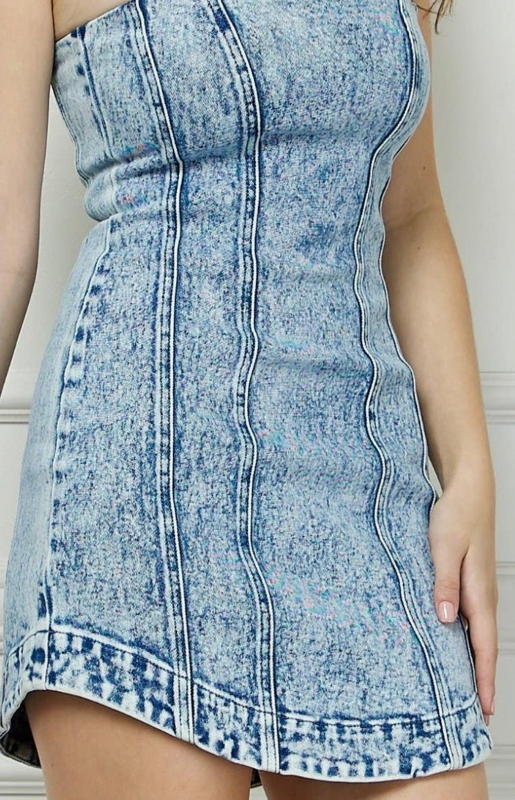 Vintage Washed Denim Tube Top Dress