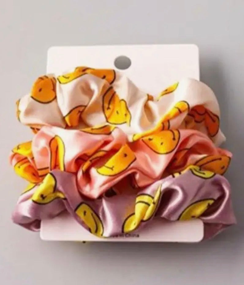 Satin Smiley Face Scrunchie Set