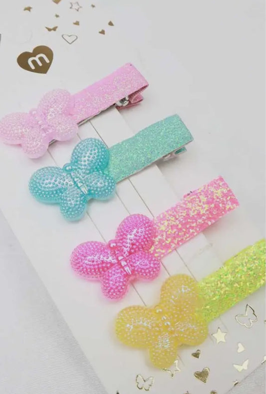 Glittered Colorful Butterfly Mini Hair Clips