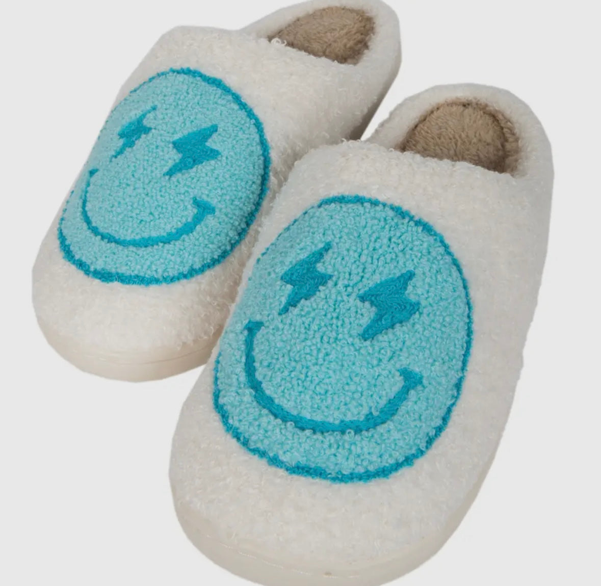 Turquoise and White Lighting Happy Slippers