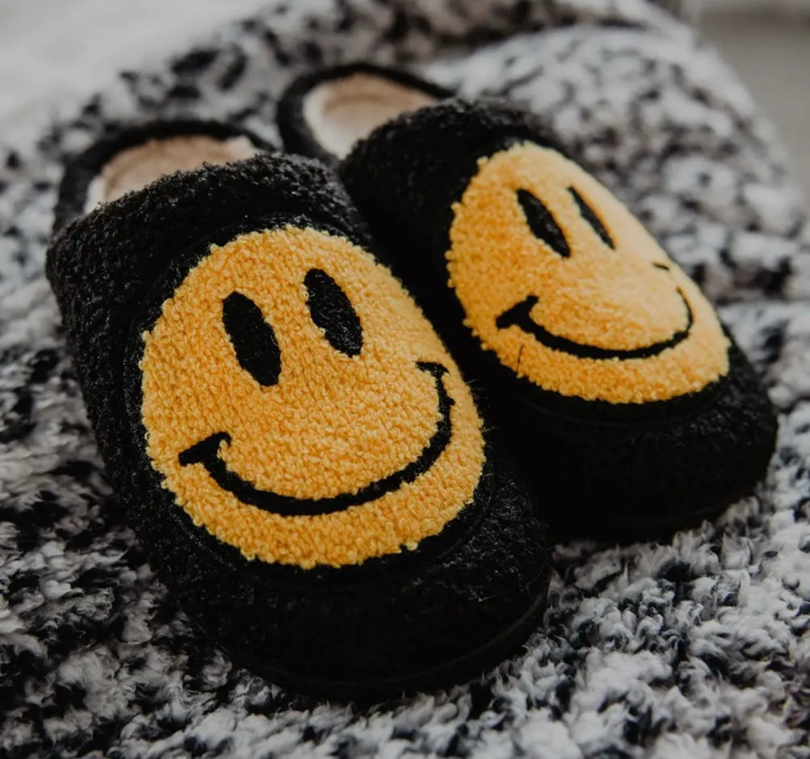 Black Happy Face Slippers