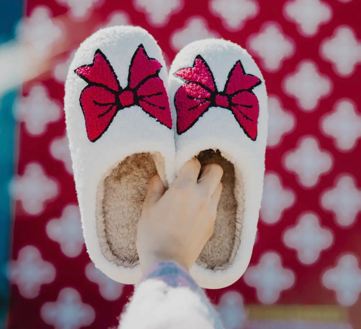 Hot Pink Coquette Bow Fuzzy Slippers
